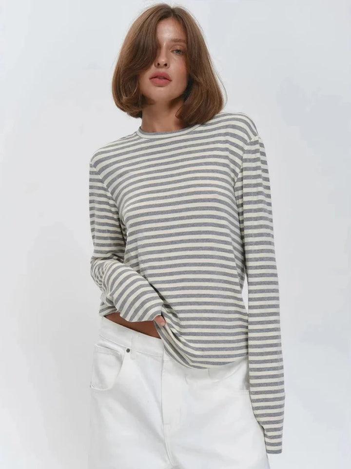 Damen Baumwolle Langarmshirt mit Streifenmuster