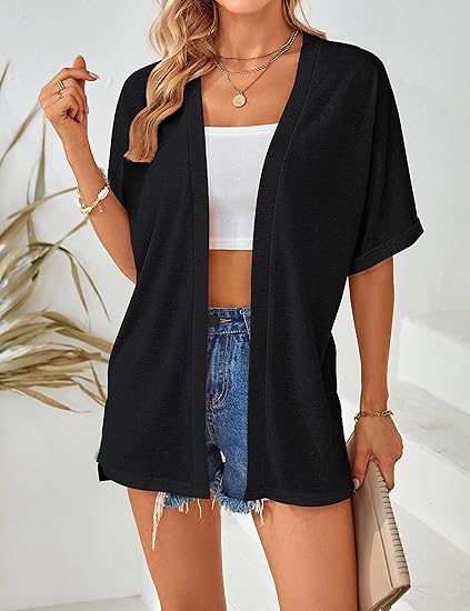 Stilvoller Kurzarm-Strickcardigan mit offenem Schnittdesign