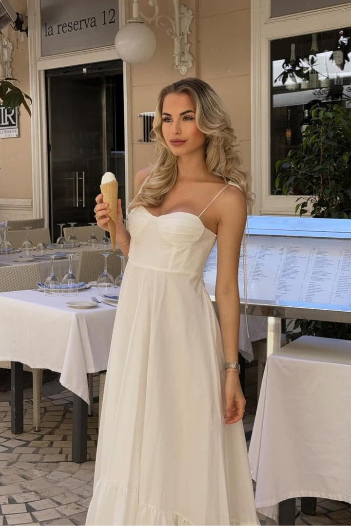Polyester Fließendes Langkleid Weiß