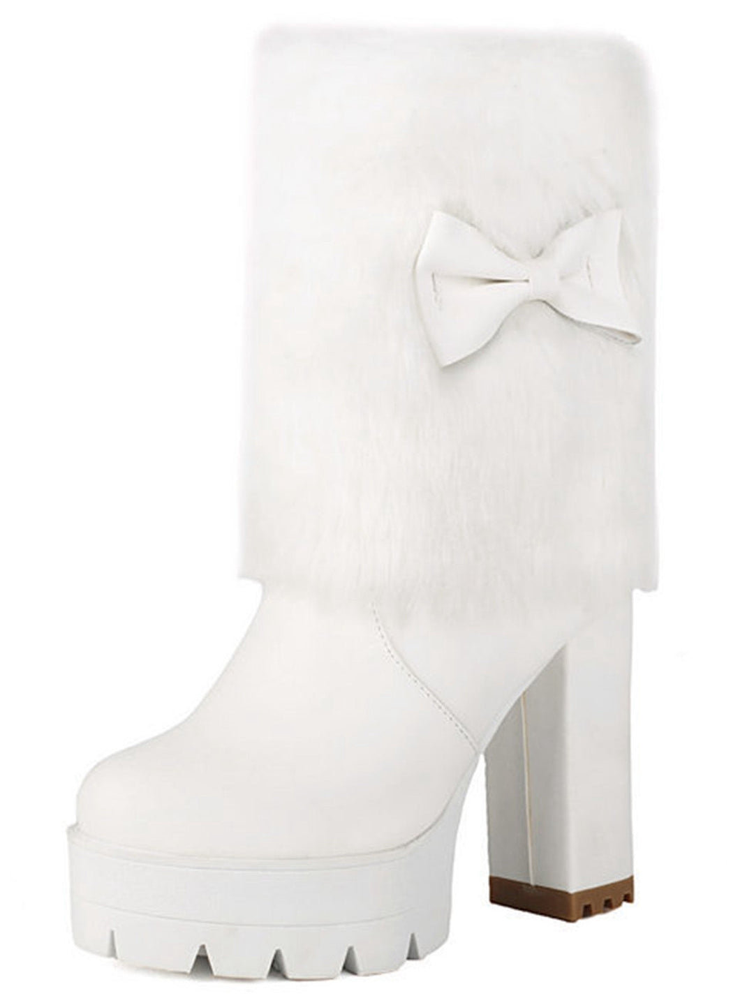 Plüschstiefel mit klobigem Absatz und Vintage-Schleifen-Akzent