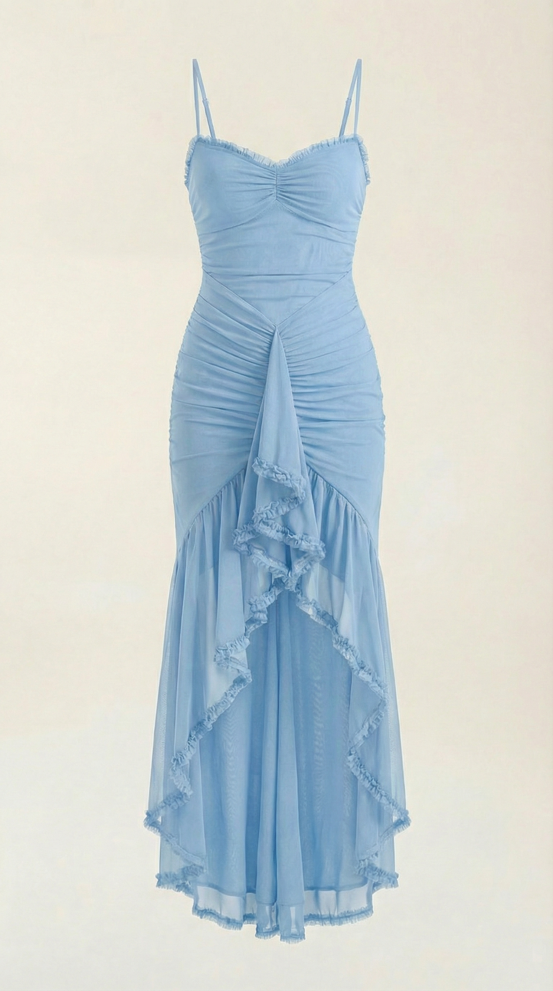 Damen Volant Maxikleid mit High-Low-Saum