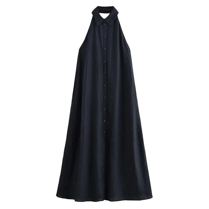 Damen Neckholder Locker Sitzendes Sommerkleid Marineblau