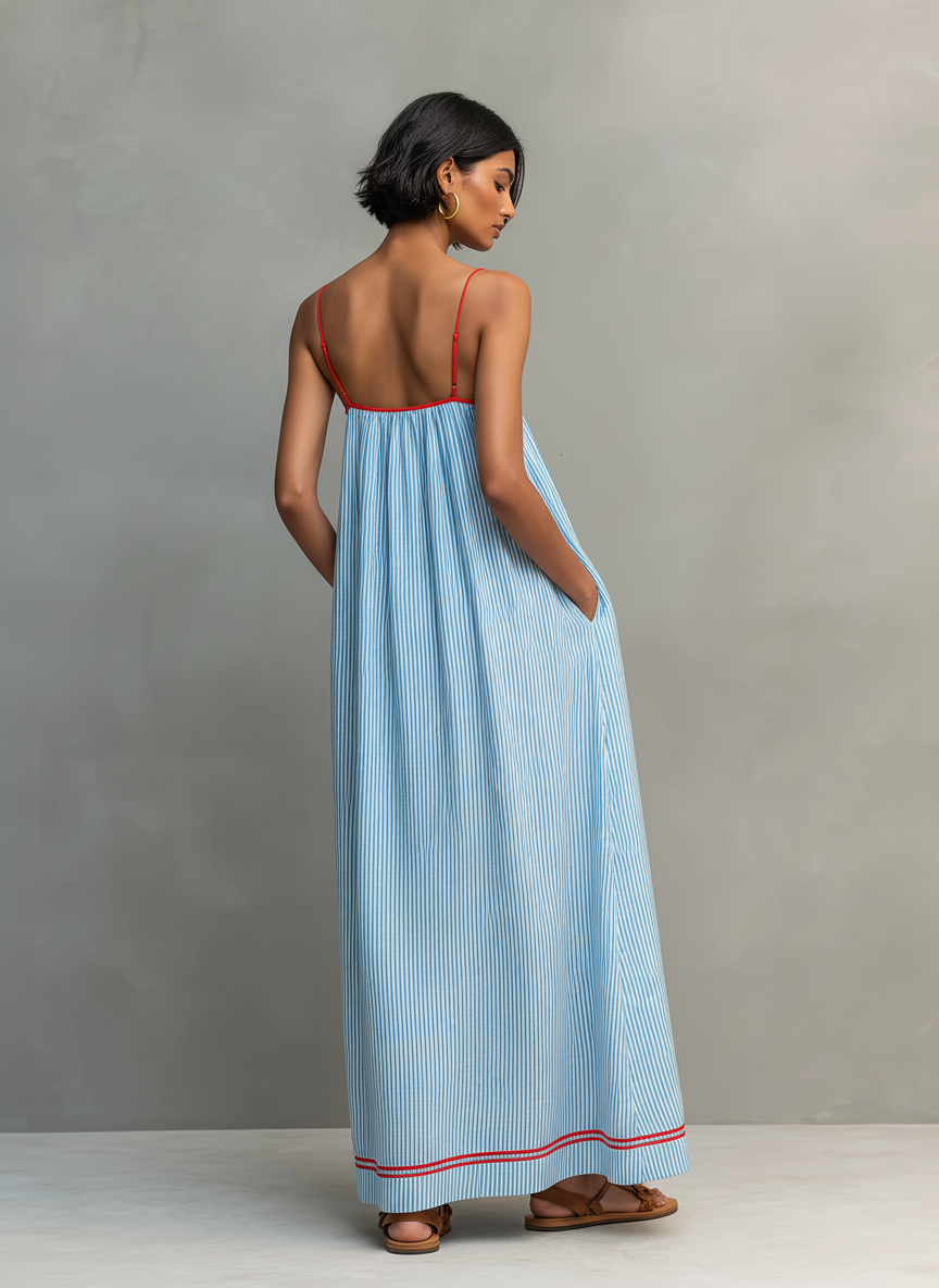 Gestreiftes Maxikleid mit Spaghettiträgern und lockerer Passform