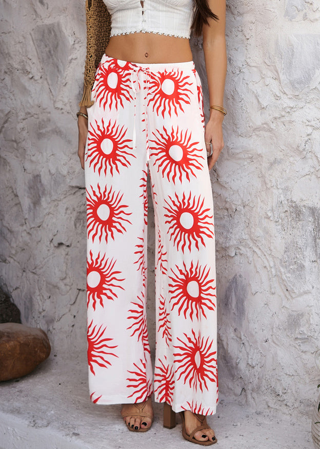 Lockere High Waist Hose mit weitem Bein und Sonnenblumenmuster