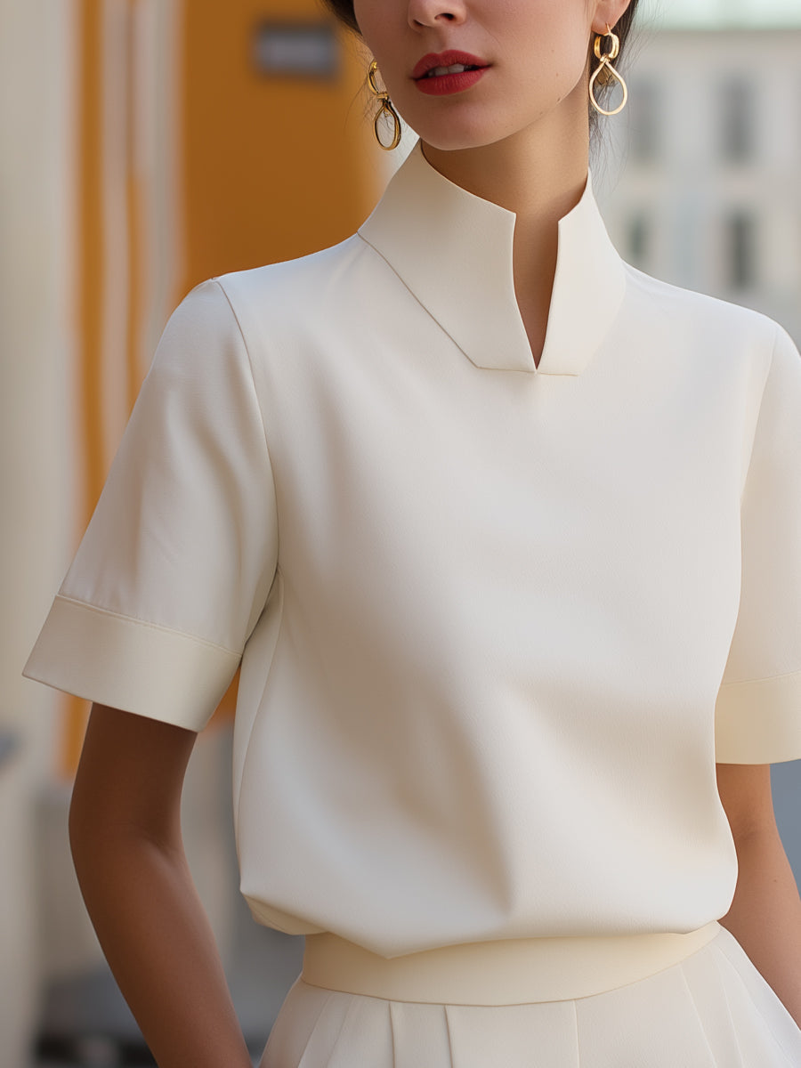 Damen Stehkragen Minimalistische Strukturierte Bluse