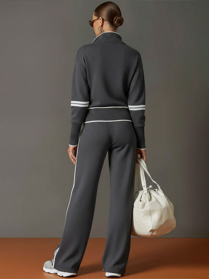 Pullover-Sweatshirt mit halbem Reißverschluss und weites Hosen-Set