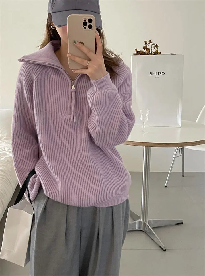 Damen Polopullover Mit Halbzip Aus Weichem Strick