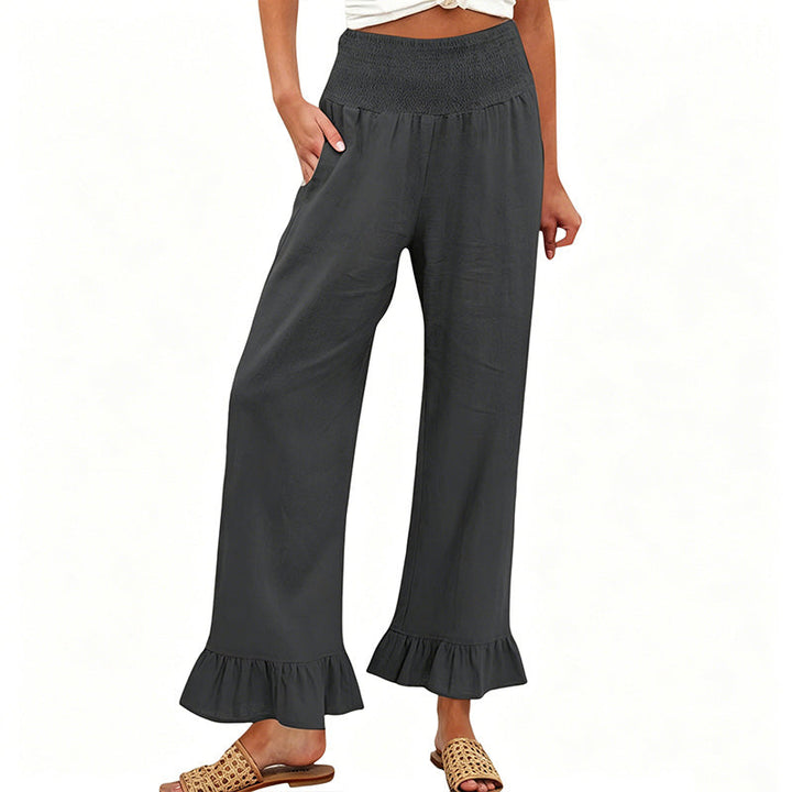 Boho-Hose mit weitem Bein und Volantsaum