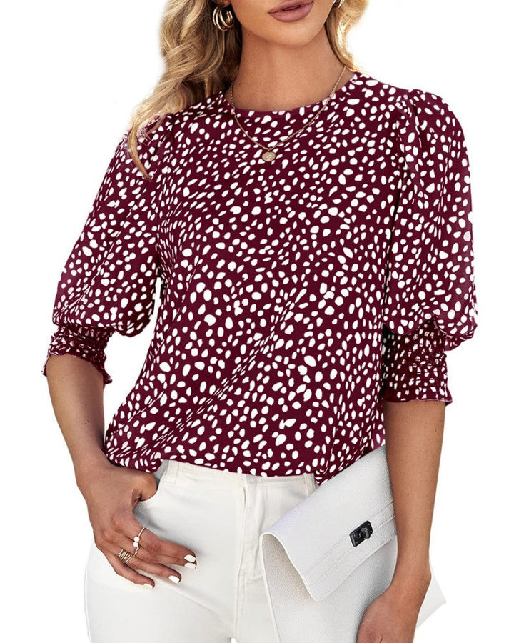 Damenbluse Mit Blumenmuster Und Rundhalsausschnitt