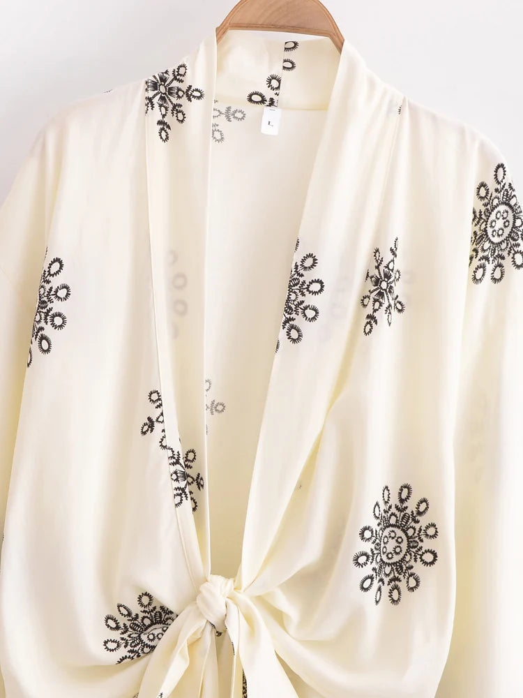 Boho Blumendruck Baumwolle Viskose Kimono Kurzer Bademantel Damen Strandüberwurf