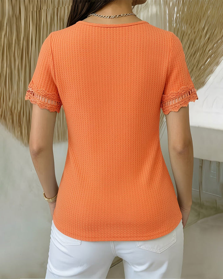 Einfarbiges Damen T-Shirt mit Spitze, Vorderansicht