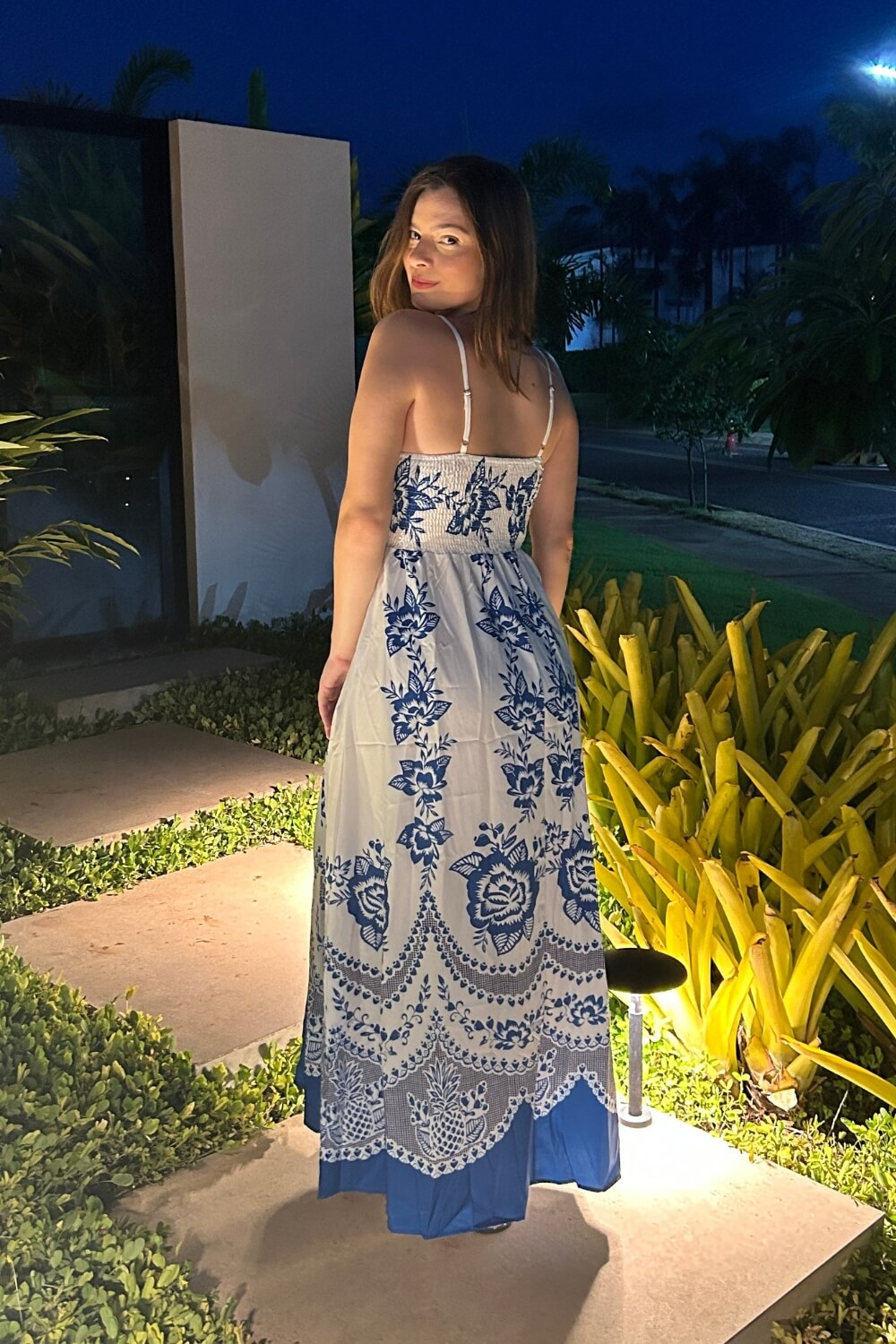 Polyester Spaghettiträger Midi Kleid Blau
