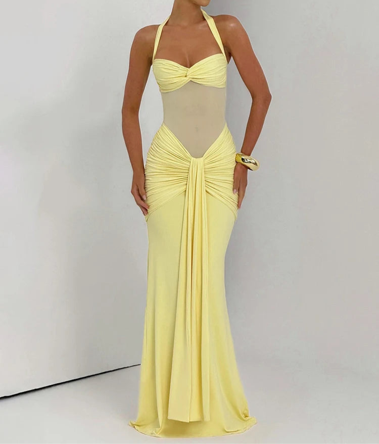 Halter gerafftes Bodycon-Maxikleid formendes Abendkleid