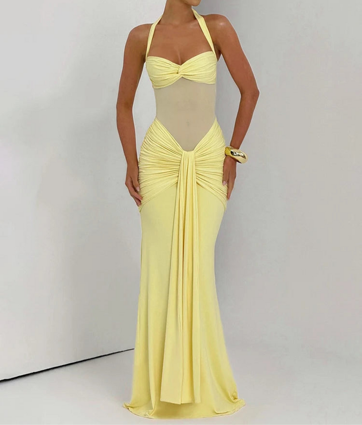 Halter gerafftes Bodycon-Maxikleid formendes Abendkleid