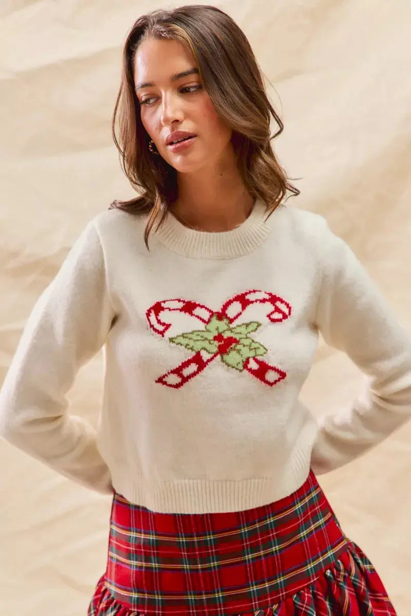 Gemütlicher Weihnachten Candy Cone Kurzpullover