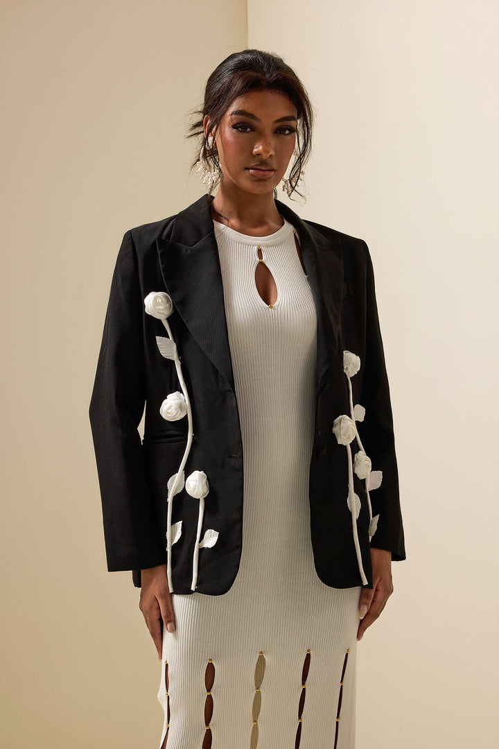 Floral Kontrast Langarm Blazer Jacke