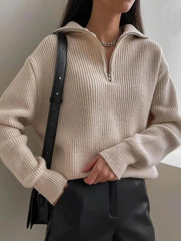 Gemütlicher dicker Strickpullover mit Reißverschluss-Kragen für lässige Wärme