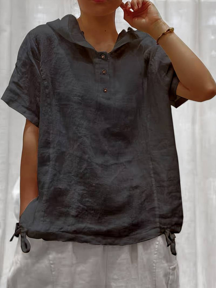 Locker geschnittener Kapuzenpullover mit kurzer Textur und Knopfleiste