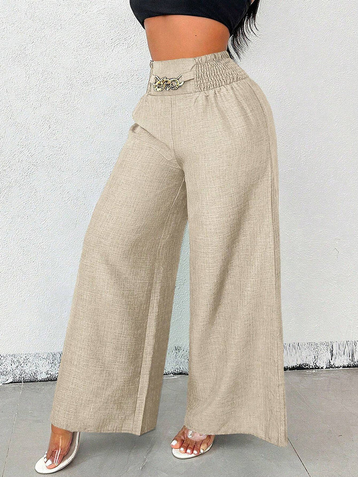 Damen Weite High-Waist Hose in Unifarben mit lockerem Schnitt, Vorderansicht