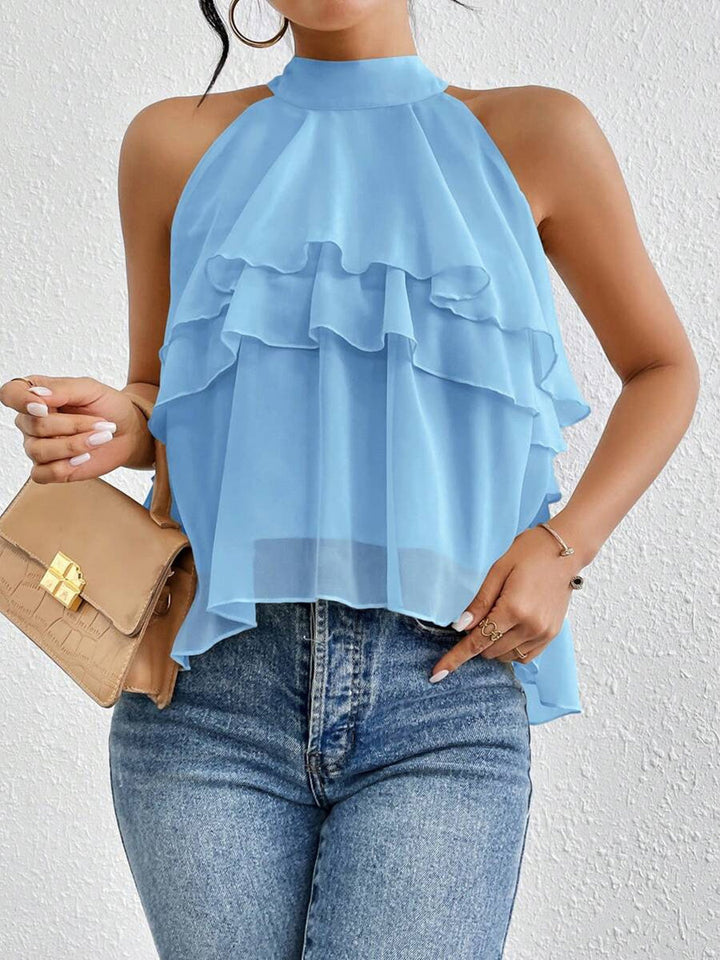 Damen Neckholder Tanktop Aus Chiffon Mit Volantbesatz