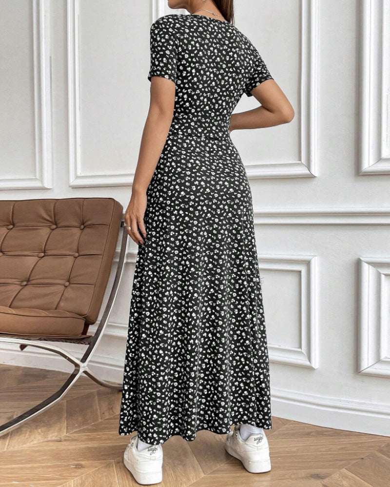 Elegantes bedrucktes tailliertes Midi-Kleid für Damen