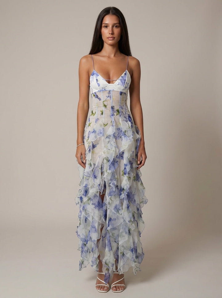 Bohemian Santorini Maxikleid mit Blumenmuster