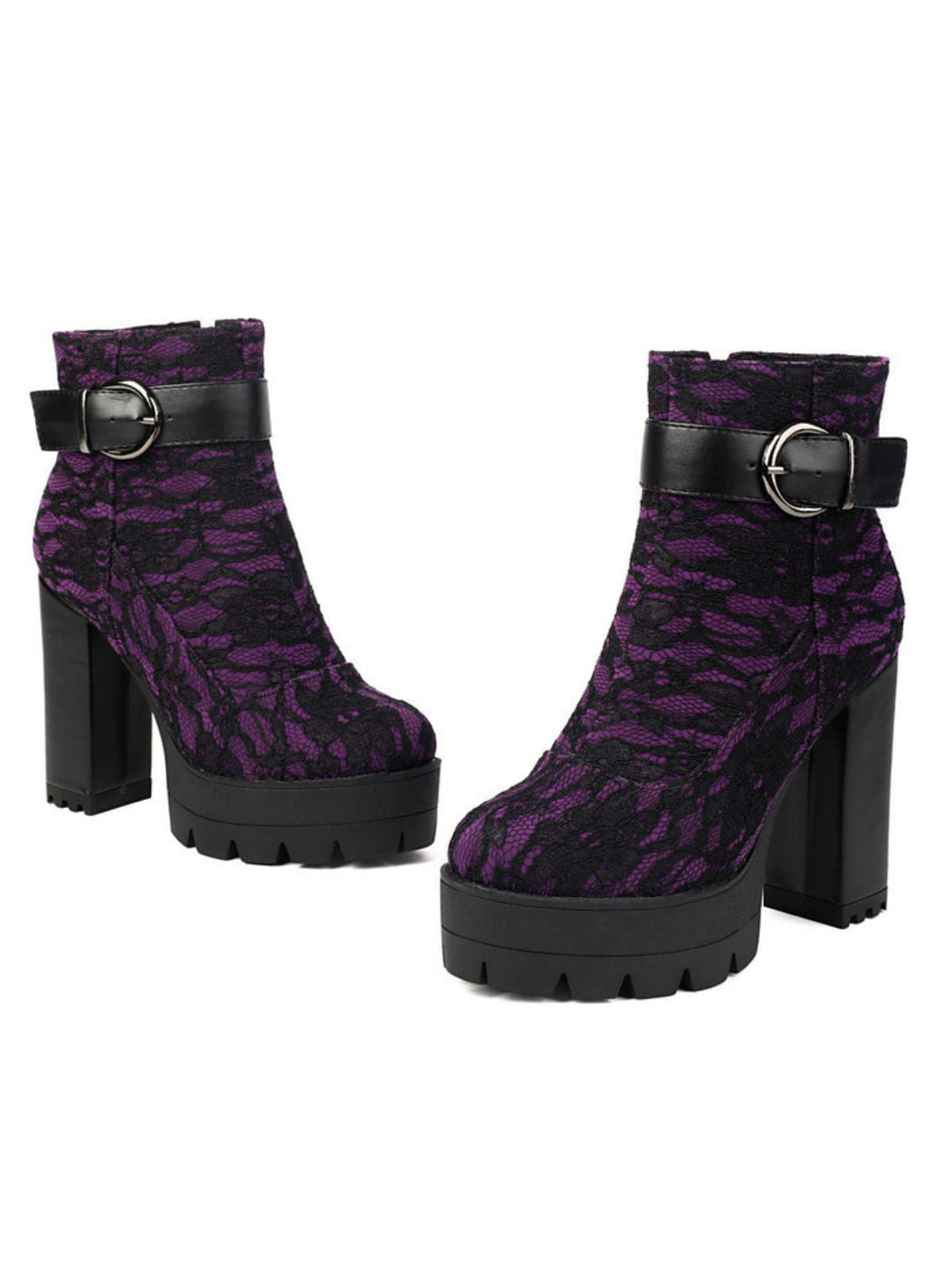 Vintage Spitzen-Plateau-Stiefeletten mit klobigen Absätzen