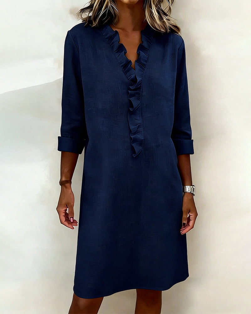Luftiges Leinenmisch-Rüschenkleid im Shift-Stil