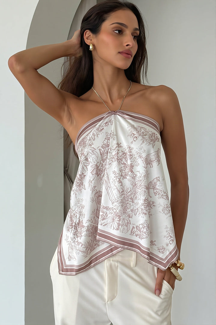 Damen-Neckholdertop mit Blumenprint und Rückenband in Vorderansicht