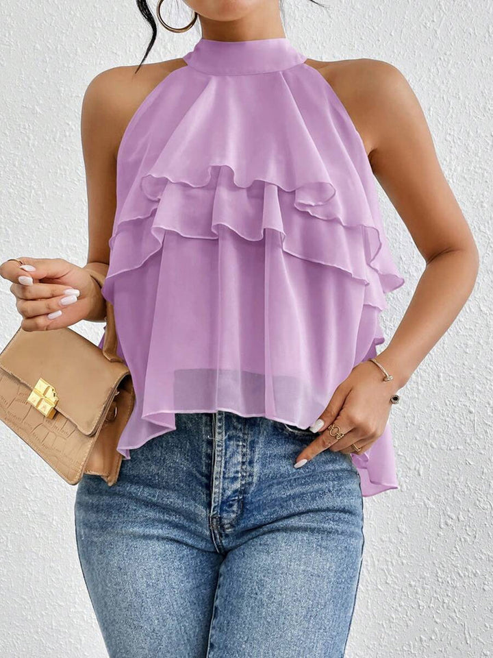 Ärmelloses Damen-Top mit Neckholder und Volantbesatz aus Chiffon