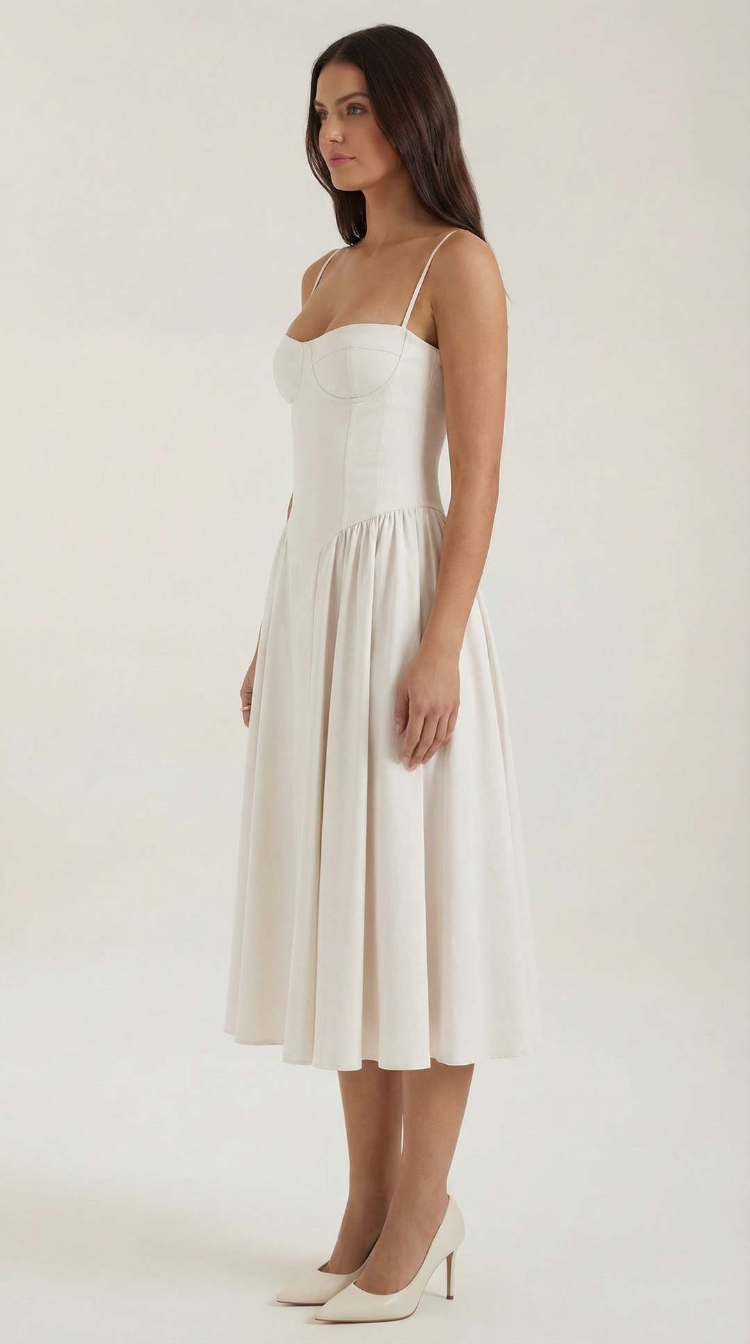 Damen Blumenmieder Midikleid mit Herzausschnitt