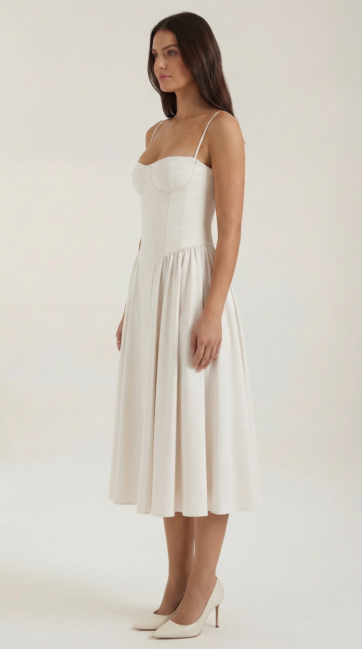 Damen Blumenmieder Midikleid mit Herzausschnitt