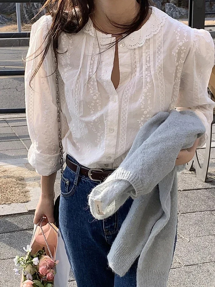 Embroidered shirt with button placket in a casual-chic style 
