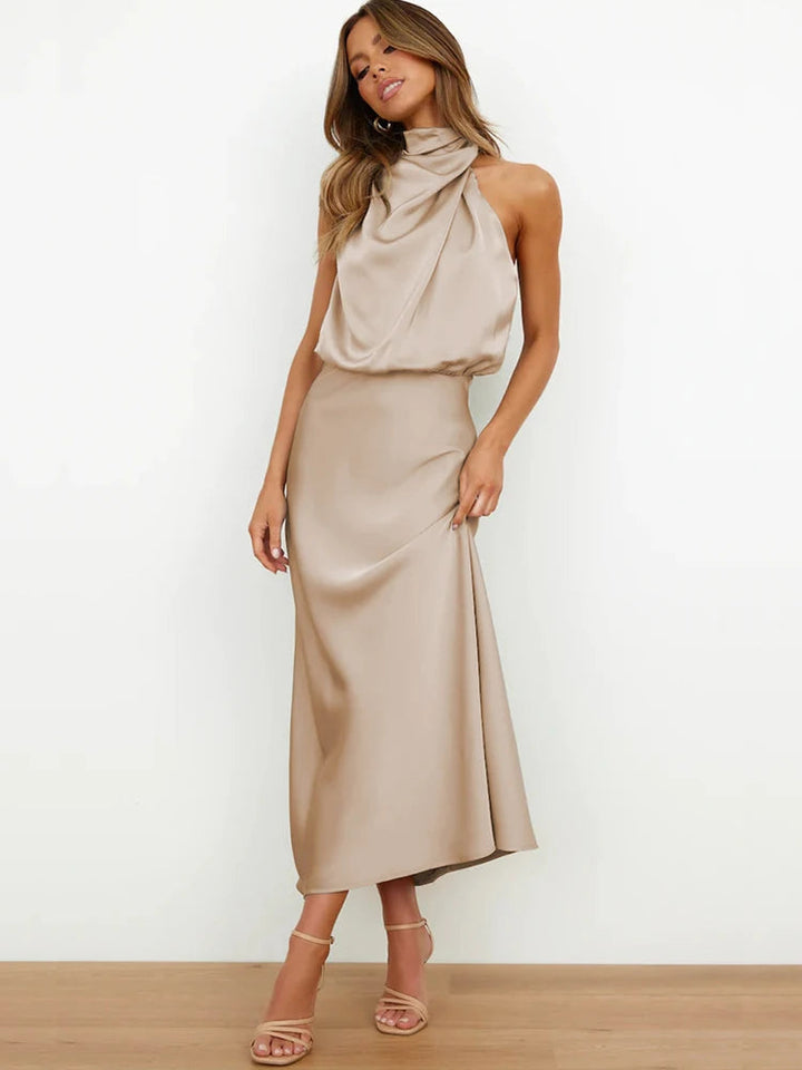 Damen Satin Asymmetrisch Geschnittenes Midi-Kleid