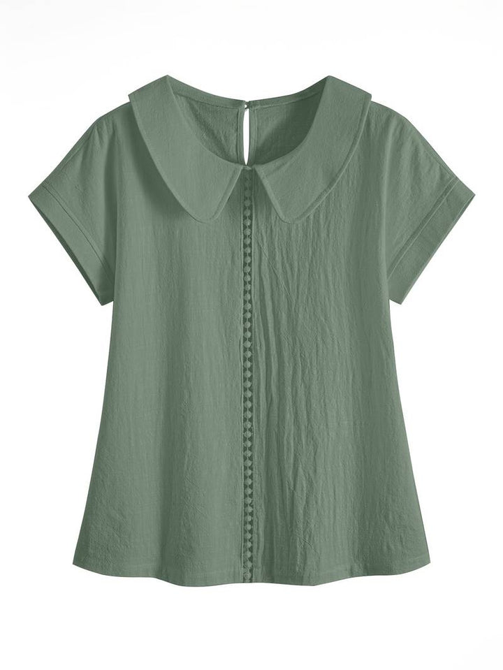 Kurzärmeliger Strukturpullover mit Spitzenbesatz