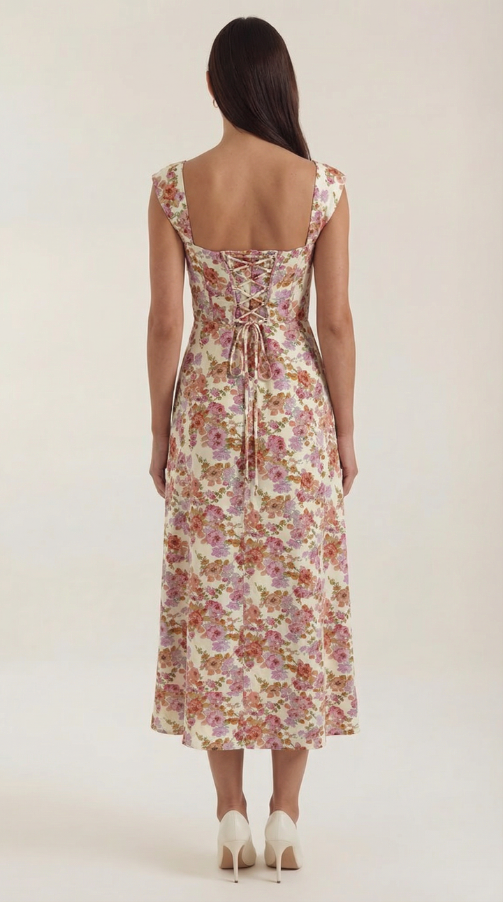 Damen Korsett Midikleid Elegantes Hochzeitsgastkleid