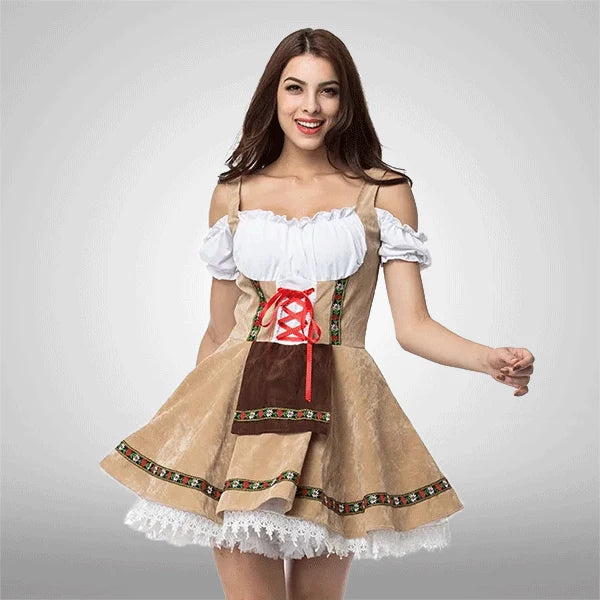 Damen Samtspitzen besticktes Oktoberfest Dirndl Kleid Rot