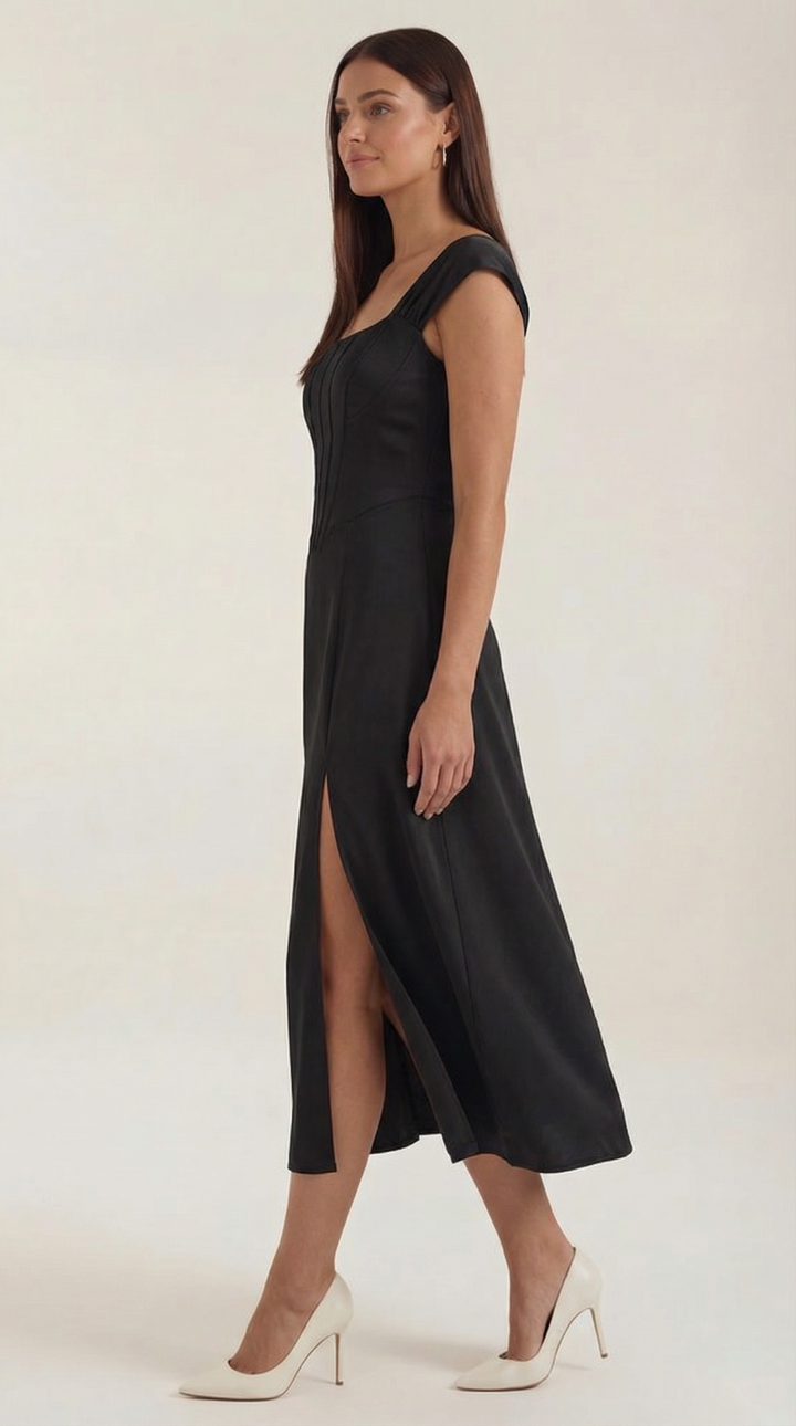 Damen Korsett Midikleid Elegantes Hochzeitsgastkleid
