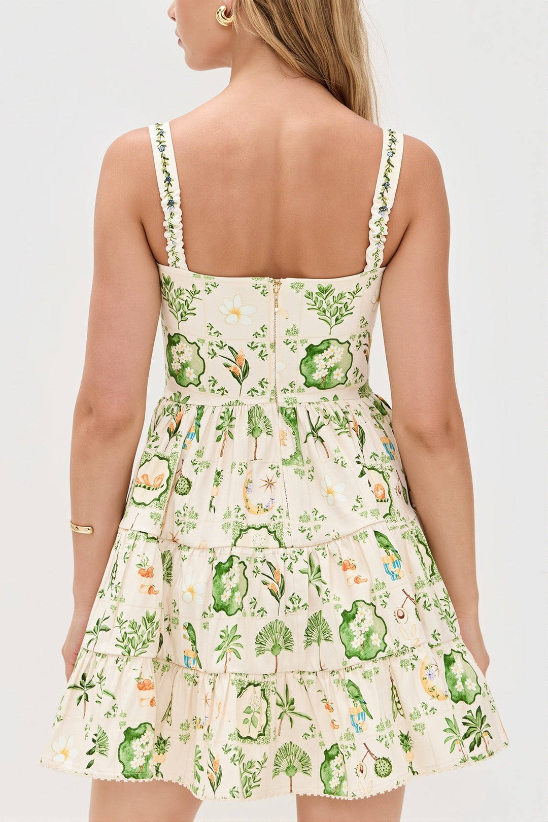 Damen-Midikleid mit Blumenprint und ärmellosem Schnitt in Rückansicht