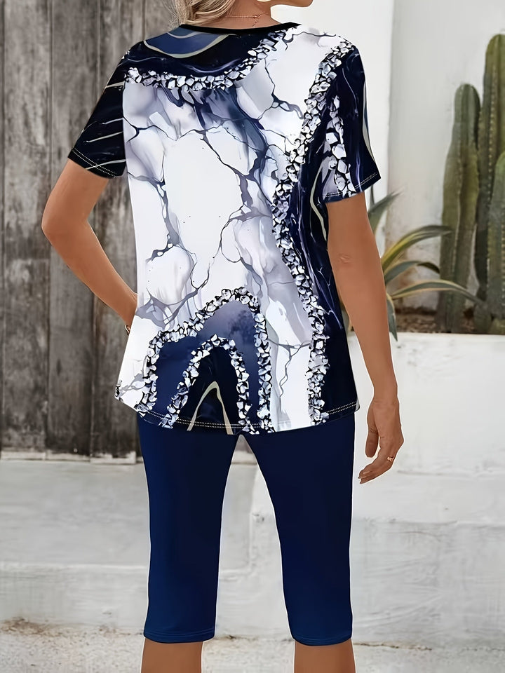 Freizeitoutfit für Damen mit abstraktem Muster und entspannter Passform