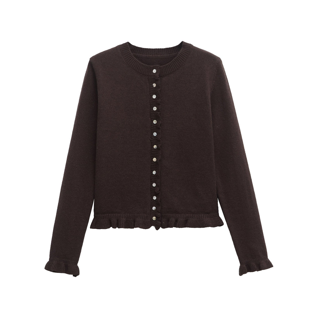 Rüschenbesetzter Damen-Cardigan mit Knöpfen, schickes Lagen-Oberteil
