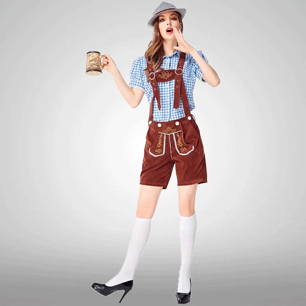 Samt bestickte bayerische kurze Latzhosen für Damen