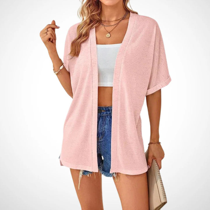 Stilvoller Kurzarm-Strickcardigan mit offenem Schnittdesign