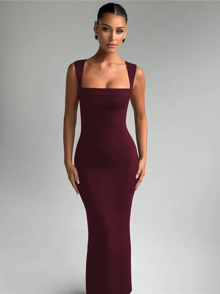 Maxikleid mit quadratischem Ausschnitt, figurbetontes Abendkleid mit formendem Effekt