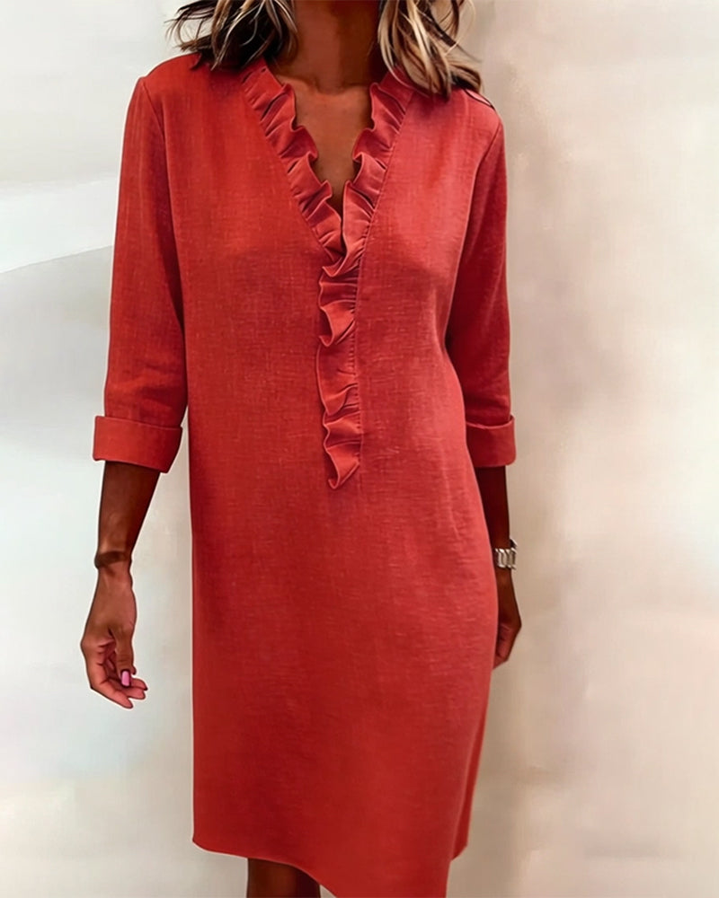 Luftiges Leinenmisch-Rüschenkleid im Shift-Stil