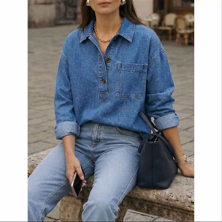 Women's Denim Shirt, Relaxed Fit, Washed Blue