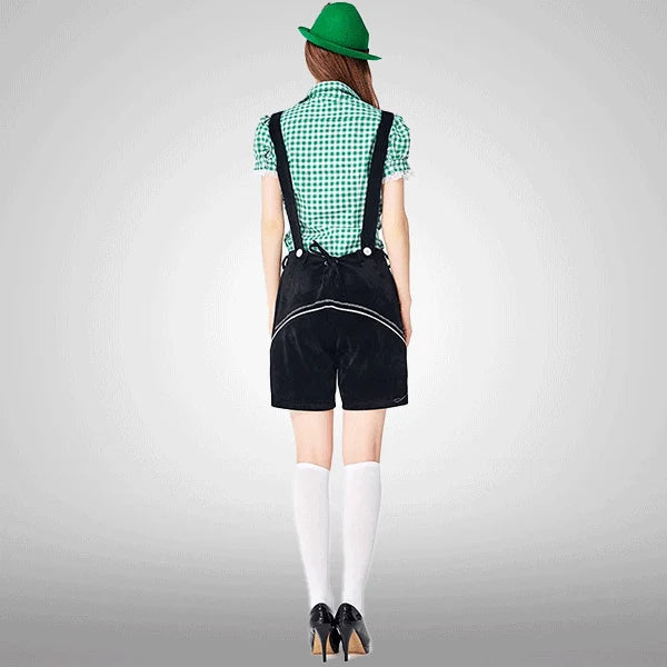 Damen Samt bestickte kurze Latzhosen mit kariertem Hemd