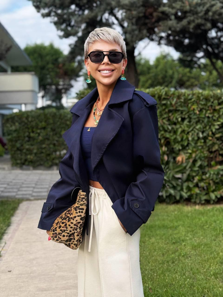 Damen Cropped Blazer mit Gürtel