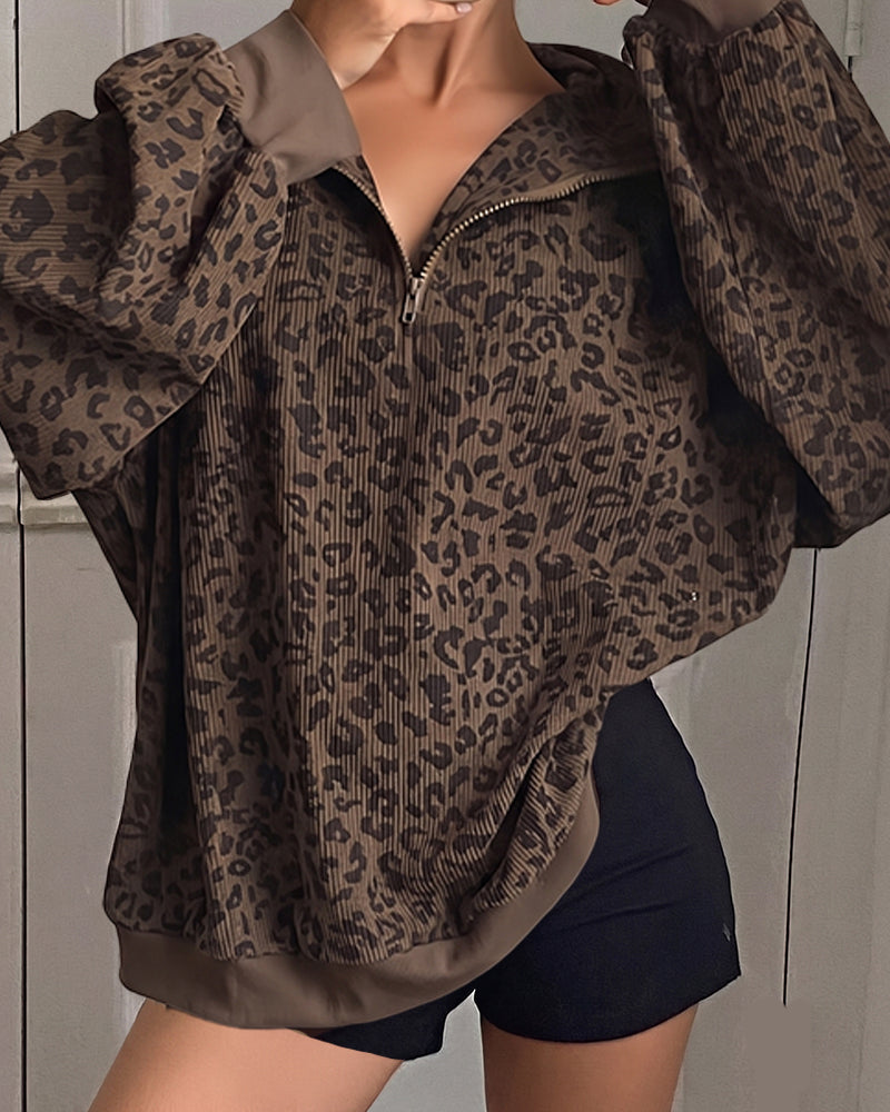 Damen-Sweatshirt mit Leopardenmuster und lockerem Schnitt