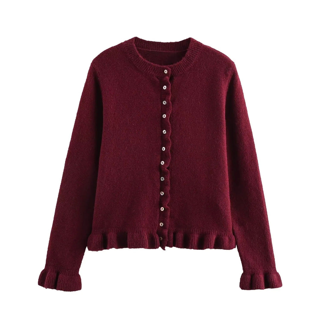 Rüschenbesetzter Damen-Cardigan mit Knöpfen, schickes Lagen-Oberteil